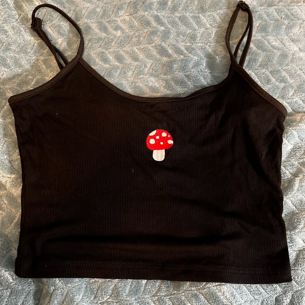 Black mushroom tank crop top